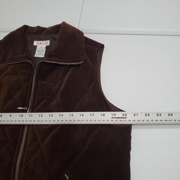 90s Talbots Vest Womens Small Brown Quilted Velvet Full Zip Collared Equestrian - Picture 6 of 7